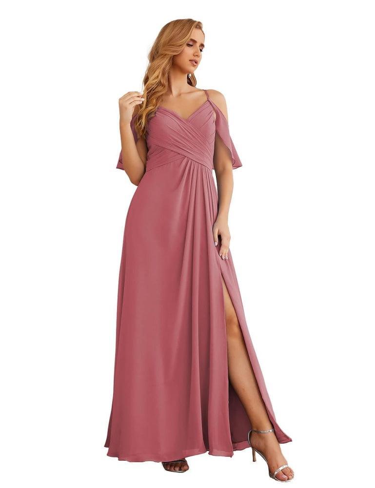 Vestidos longos de dama de honor em chiffon com ombros descobertos Numbersea, tamanhos grandes, vestidos formais de baile para mulher, festa e casamento SEA28070