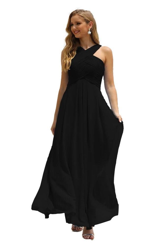 Vestido de Dama de Honra Halter em Chiffon para Mulher, Modelo A-Line, Longo, Formal, para Baile de Finalistas SEA28015