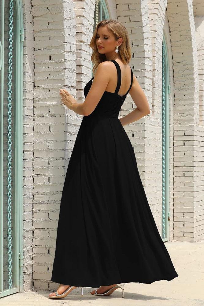 Vestido de Dama de Honra Halter em Chiffon para Mulher, Modelo A-Line, Longo, Formal, para Baile de Finalistas SEA28015
