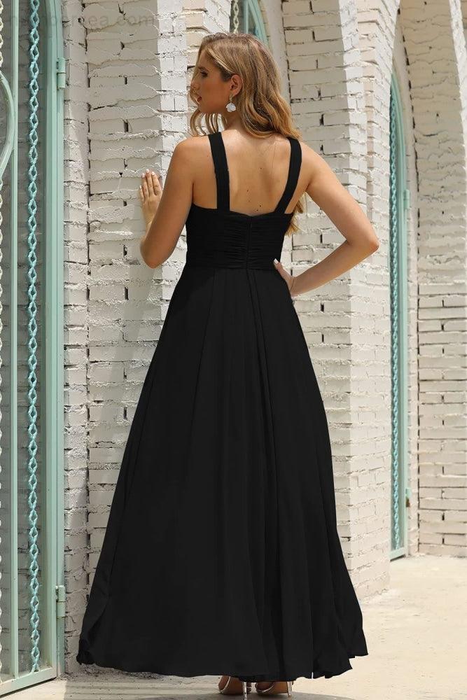 Vestido de Dama de Honra Halter em Chiffon para Mulher, Modelo A-Line, Longo, Formal, para Baile de Finalistas SEA28015