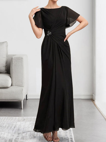 A-Linie, U-Ausschnitt, Illusion, knielang, Chiffon, Spitze, Kleid für die Brautmutter mit Perlen und Pailletten