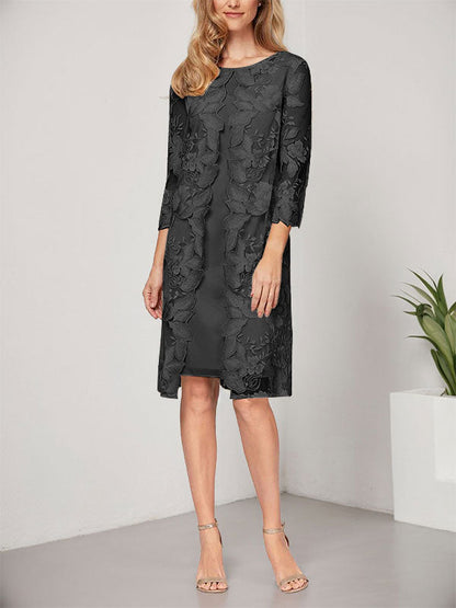A-Linie U-Ausschnitt Knielang Chiffon Spitze Kleid für die Brautmutter mit Jacke 