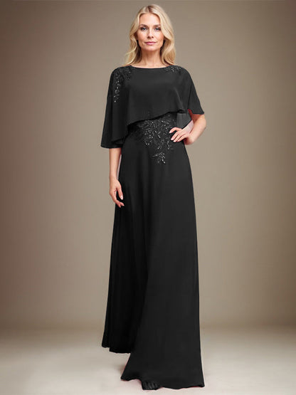 Vestido de gasa con encaje y lentejuelas para madre de la novia, corte A, largo hasta el suelo 