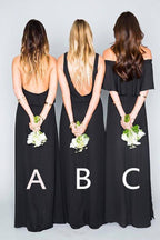 Black Chiffon A-line Mismatched Floor Length Bridesmaid Dresses