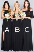 Black Chiffon A-line Mismatched Floor Length Bridesmaid Dresses