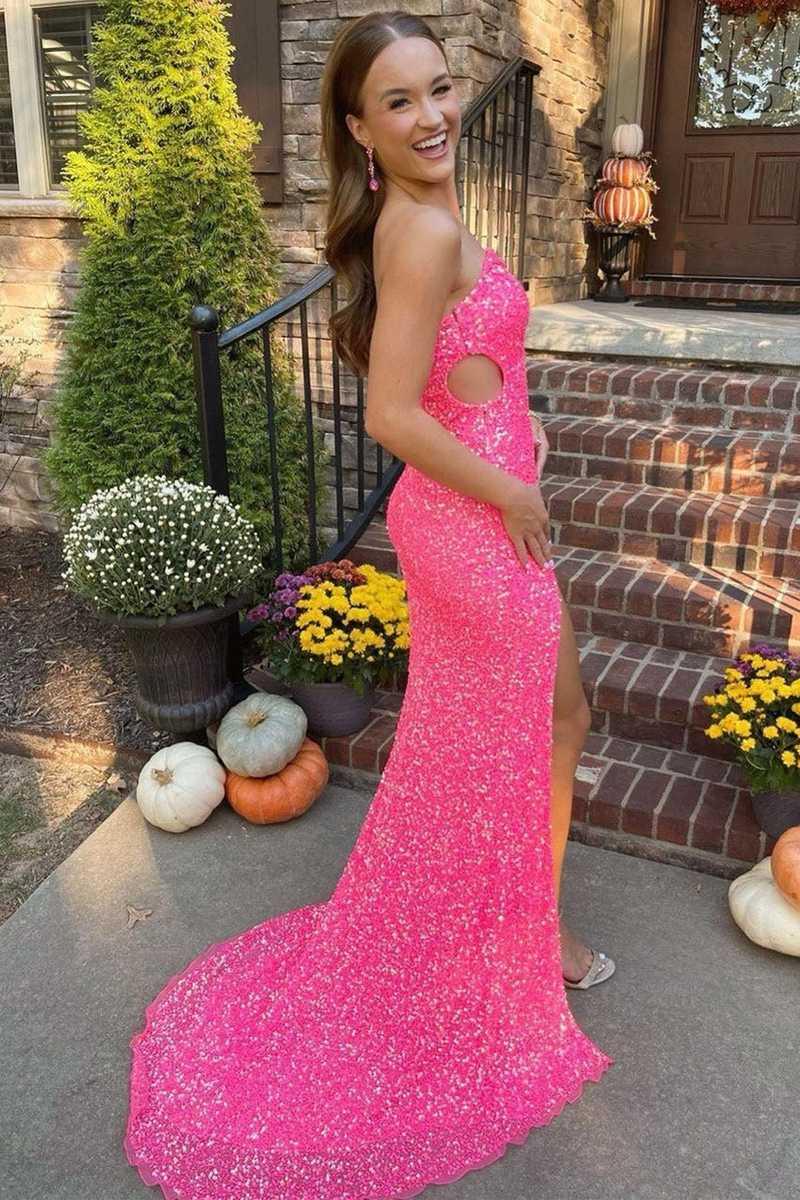 Robe longue de soirée noire à une épaule avec manches courtes et sequins SYP93