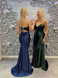 Emerald Green Mermaid Open Back Sparkly Fitted Prom Dress With Ruched Detail