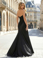 Black Sweetheart Beaded Corset Prom Dress With Satin Skirt