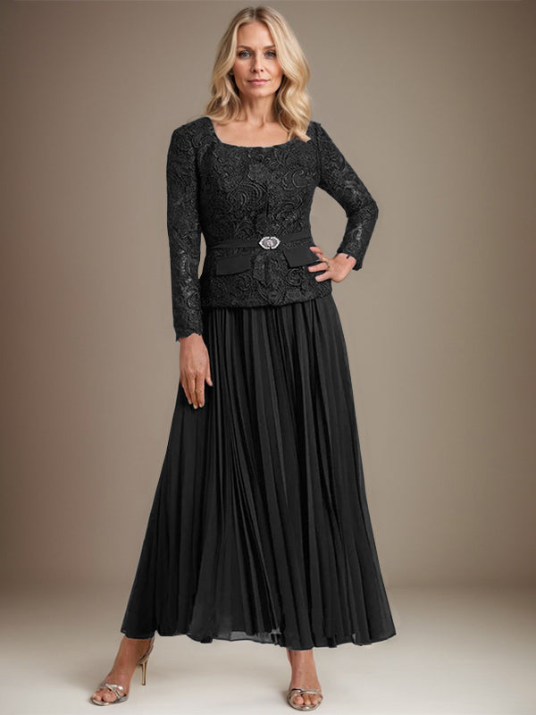 Robe de mère de la mariée en mousseline, longueur cheville carrée, coupe en A avec plis