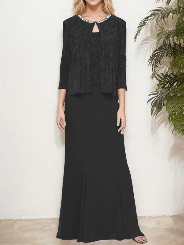 فستان مزيّف معدني من قطعتين مع سترة