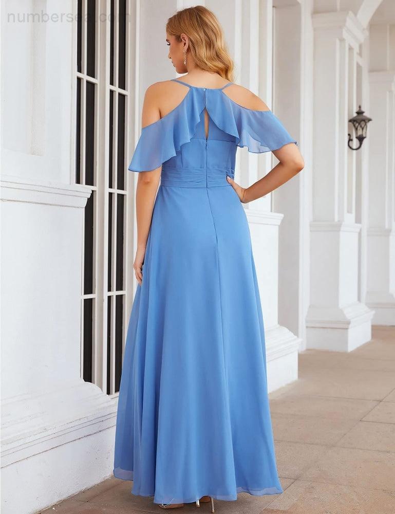 Vestidos longos de dama de honor em chiffon com ombros descobertos Numbersea, tamanhos grandes, vestidos formais de baile para mulher, festa e casamento SEA28070