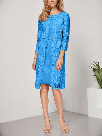 A-Linie U-Ausschnitt Knielang Chiffon Spitze Kleid für die Brautmutter mit Jacke 