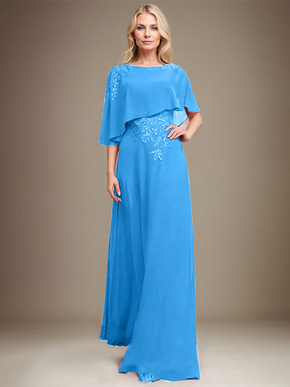 Vestido de gasa con encaje y lentejuelas para madre de la novia, corte A, largo hasta el suelo 