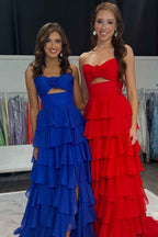 Black Sweetheart Chiffon A Line Tiered Long Prom Dress With Slit