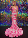 Pink And White Sequin Lace Mermaid Long Prom Dress
