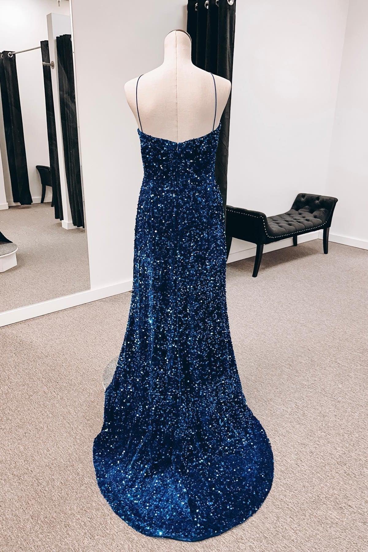 Vestidos de Baile com Recorte e Fenda Vestido de Baile com Alças Finas SYP146