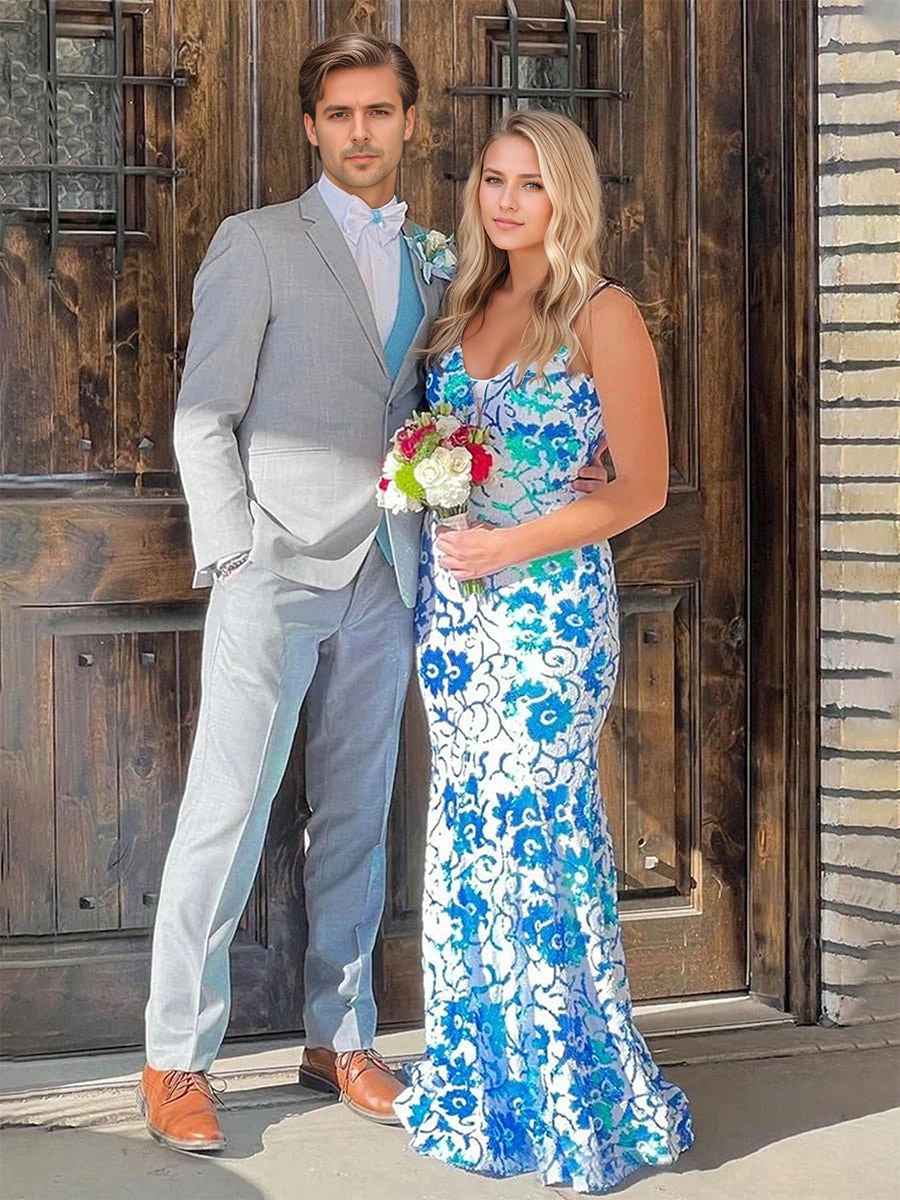 Pink And White Sequin Lace Mermaid Long Prom Dress