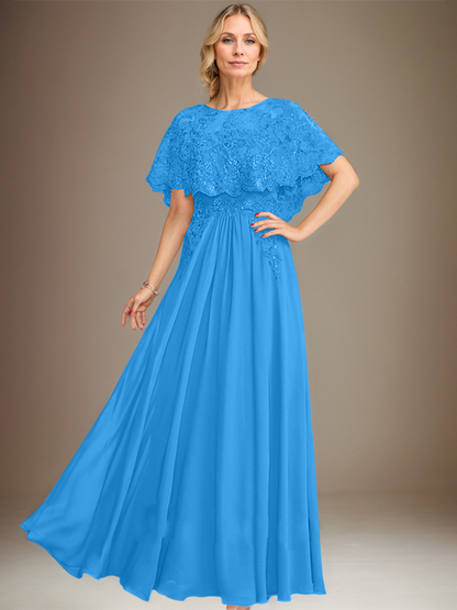 Vestido de madre de la novia de gasa con encaje, escote barco, largo hasta el suelo, con apliques de lentejuelas 