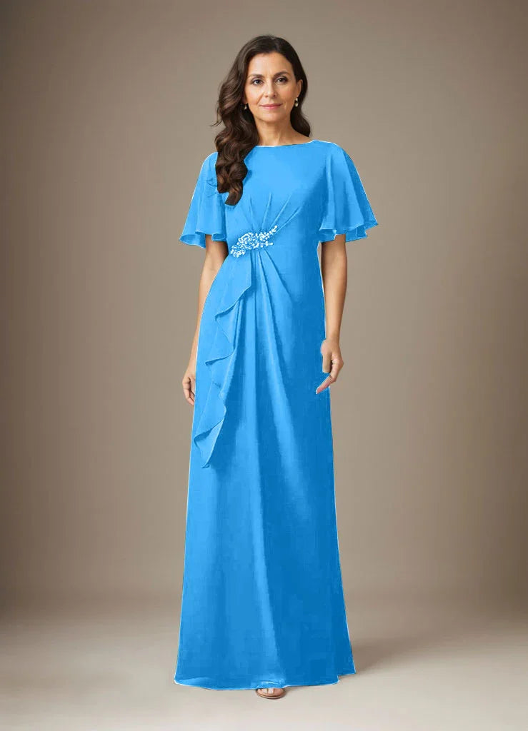 فستان شيفون ضيق مزين بالخرز بلون كحلي داكن