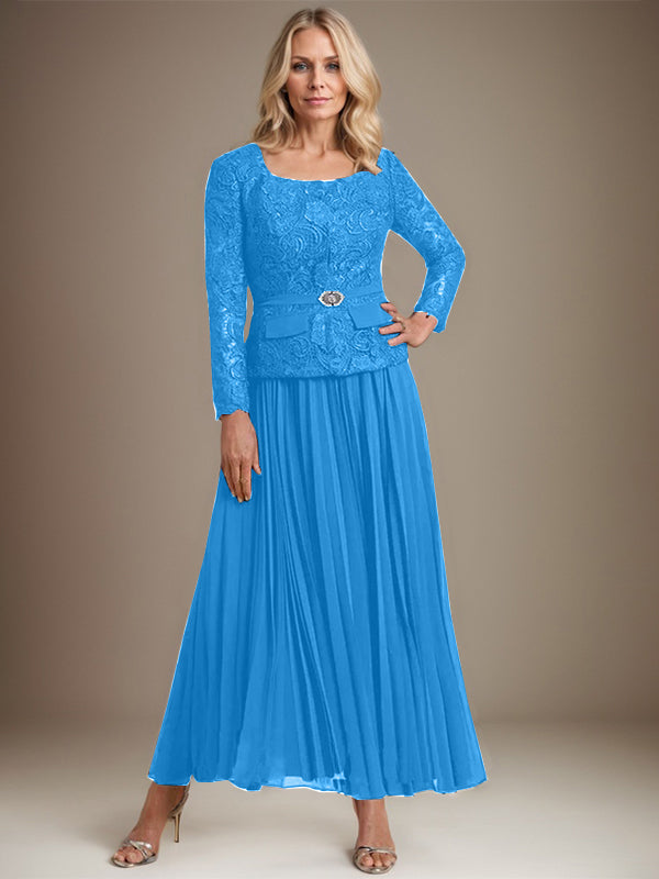 Robe de mère de la mariée en mousseline, longueur cheville carrée, coupe en A avec plis