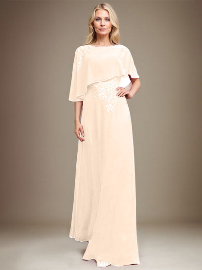 Vestido de gasa con encaje y lentejuelas para madre de la novia, corte A, largo hasta el suelo 