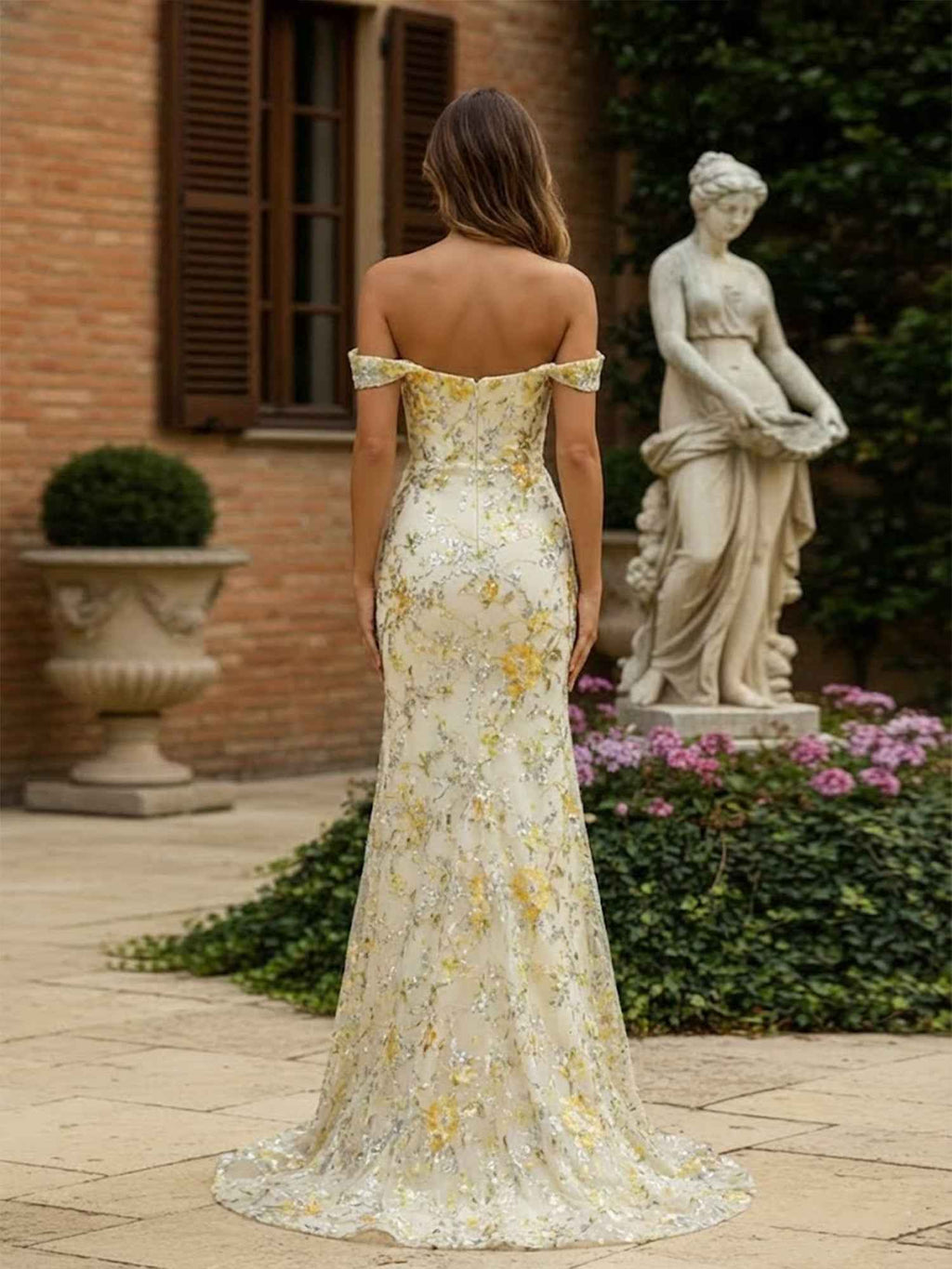 Blush Pink Floral Embroidered Off Shoulder Long Prom Dress