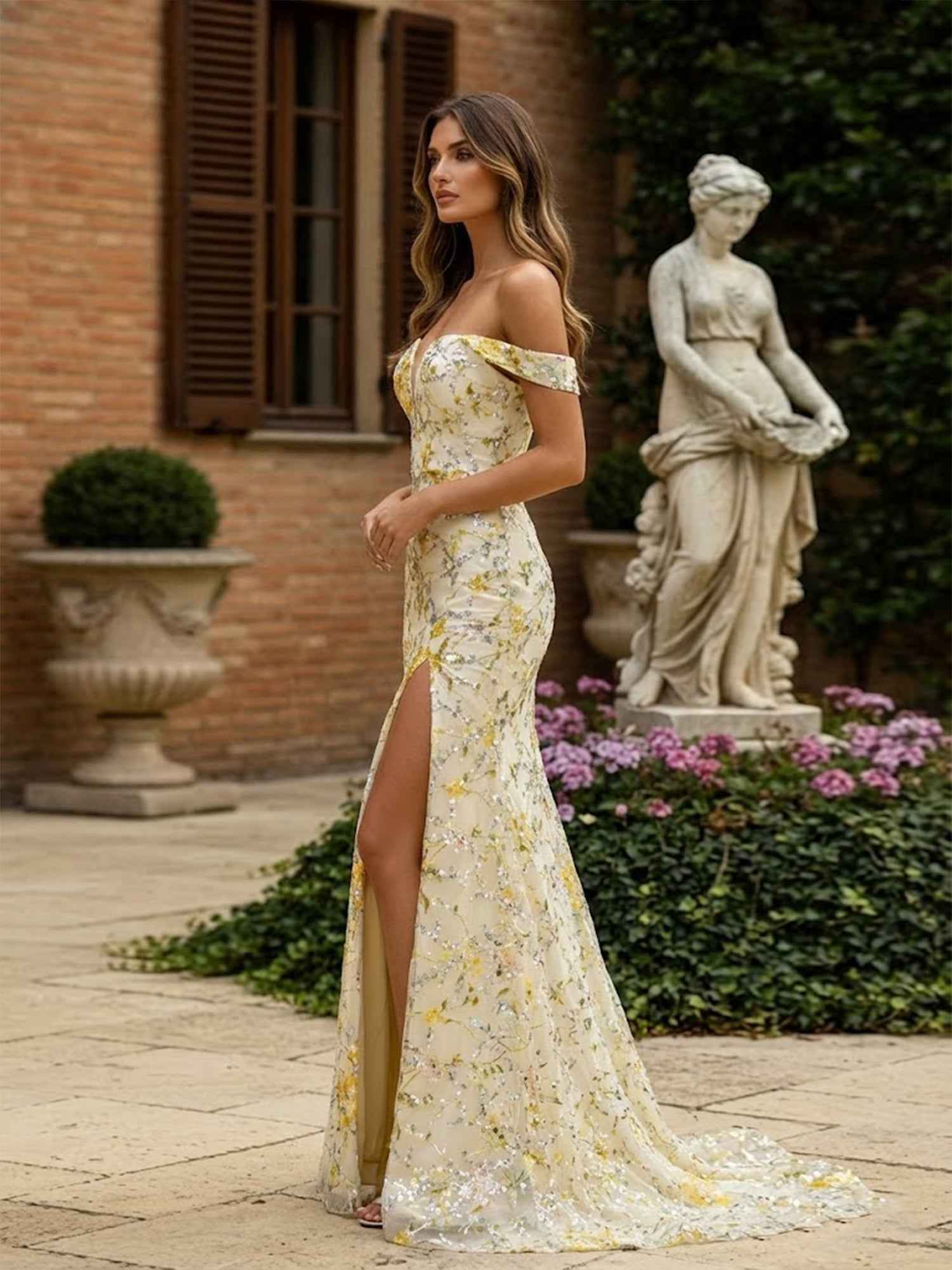 Blush Pink Floral Embroidered Off Shoulder Long Prom Dress