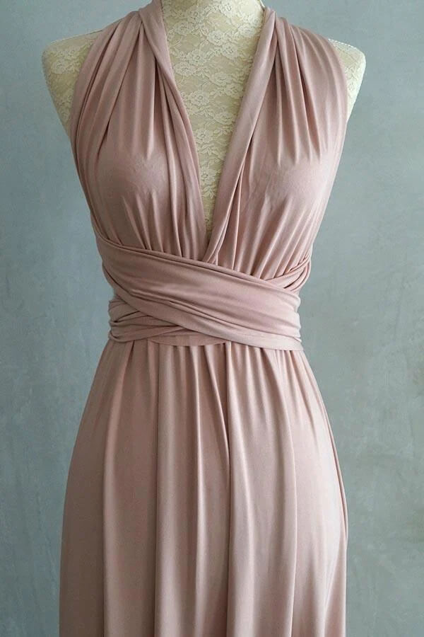 Blush Spandex A-line Criss-Cross Straps Floor-length Bridesmaid Dresses