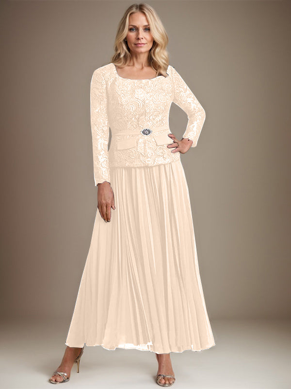 Robe de mère de la mariée en mousseline, longueur cheville carrée, coupe en A avec plis