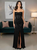 Satin Long Prom Dress With Corset Bodice And Slit Wrap Skirt