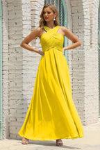 Vestido de Dama de Honra Halter em Chiffon para Mulher, Modelo A-Line, Longo, Formal, para Baile de Finalistas SEA28015