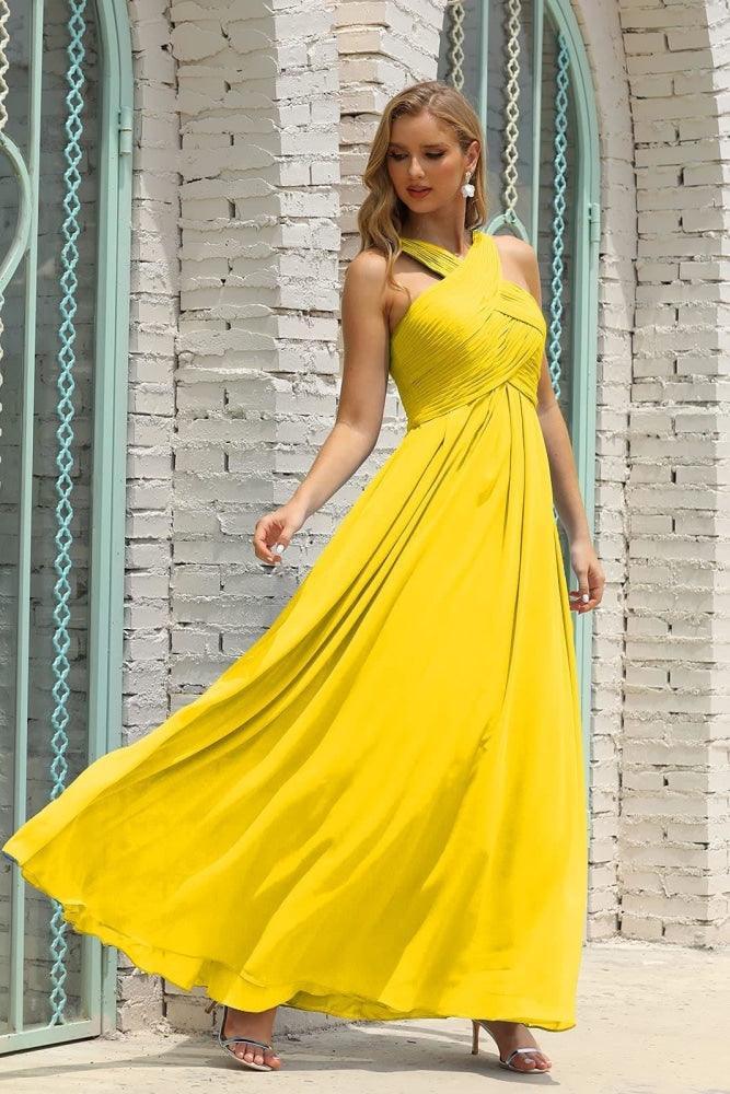 Vestido de Dama de Honra Halter em Chiffon para Mulher, Modelo A-Line, Longo, Formal, para Baile de Finalistas SEA28015