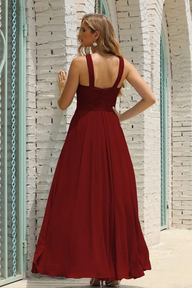 Vestido de Dama de Honra Halter em Chiffon para Mulher, Modelo A-Line, Longo, Formal, para Baile de Finalistas SEA28015