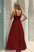 Vestido de Dama de Honra Halter em Chiffon para Mulher, Modelo A-Line, Longo, Formal, para Baile de Finalistas SEA28015