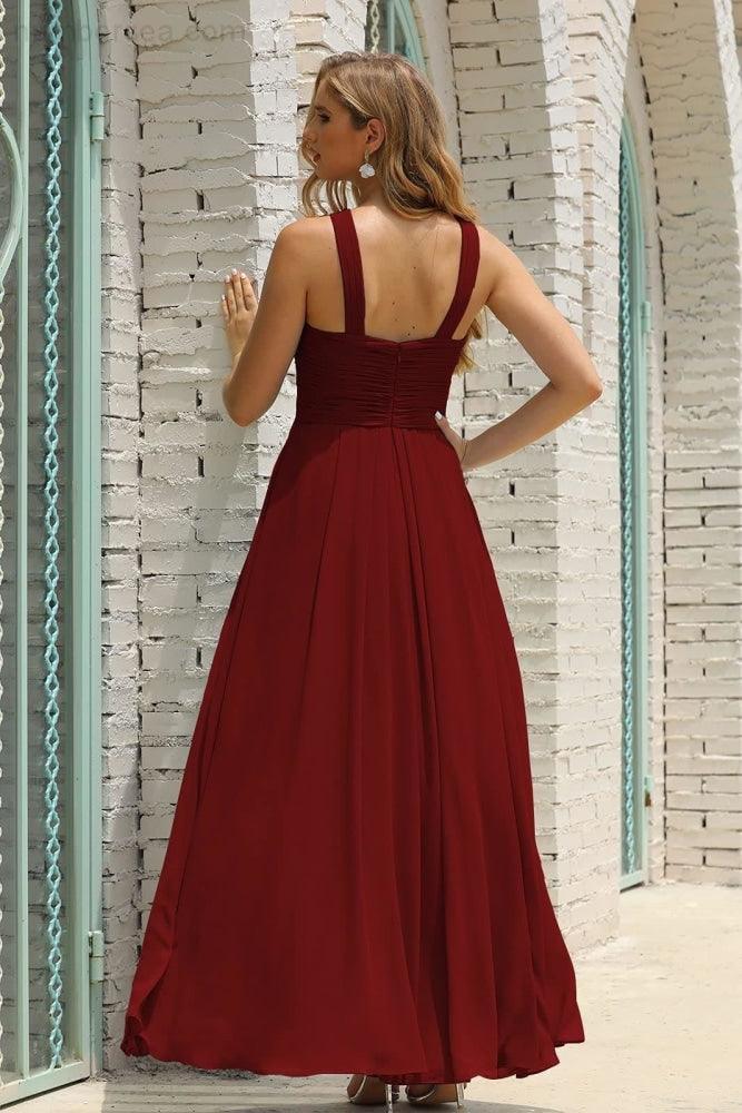 Vestido de Dama de Honra Halter em Chiffon para Mulher, Modelo A-Line, Longo, Formal, para Baile de Finalistas SEA28015