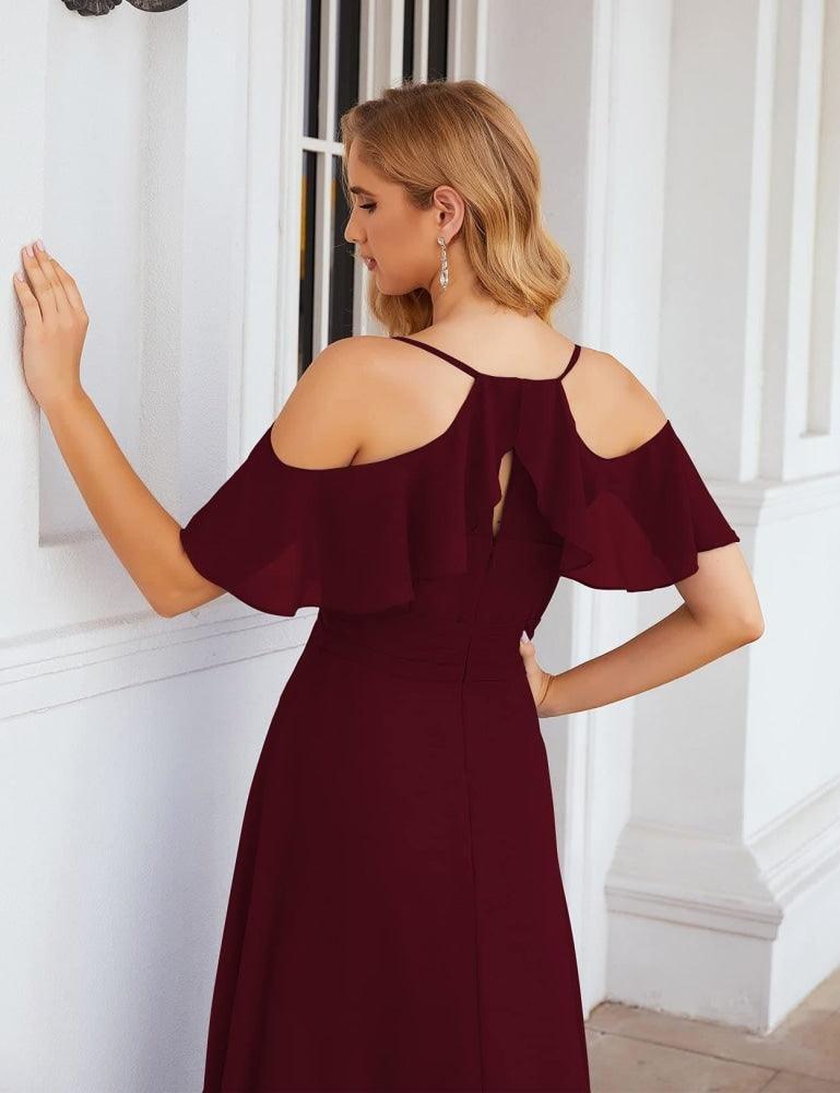 Vestidos longos de dama de honor em chiffon com ombros descobertos Numbersea, tamanhos grandes, vestidos formais de baile para mulher, festa e casamento SEA28070