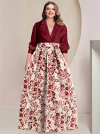 Printed Flower Plus Size Mother Of The Bride Dress With Shirt Collar