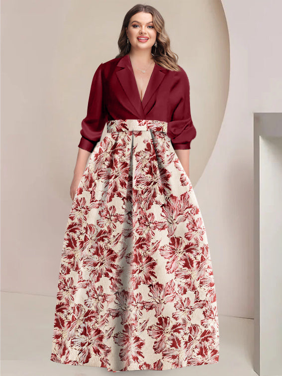 Printed Flower Plus Size Mother Of The Bride Dress With Shirt Collar