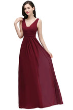 Abiti lunghi da sera color bordeaux in chiffon a tubino con scollo a V