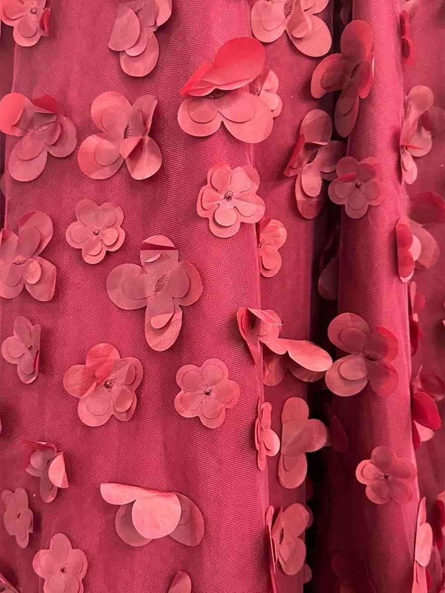 Burgundy Corset Prom Dress With 3D Floral Applique And Slit