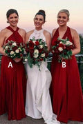 Burgundy Chiffon A-line Halter Neckline Floor-length Bridesmaid Dresses