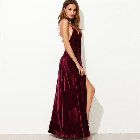 Vestido Formal de Veludo para Festa à Noite SYP9