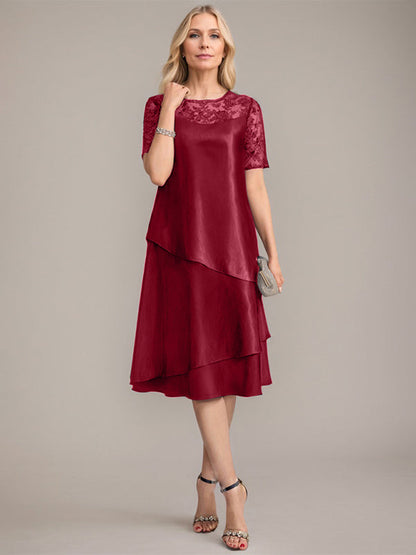 A-Linie, U-Ausschnitt, knielanges Kleid für die Brautmutter mit Applikationen und Pailletten 
