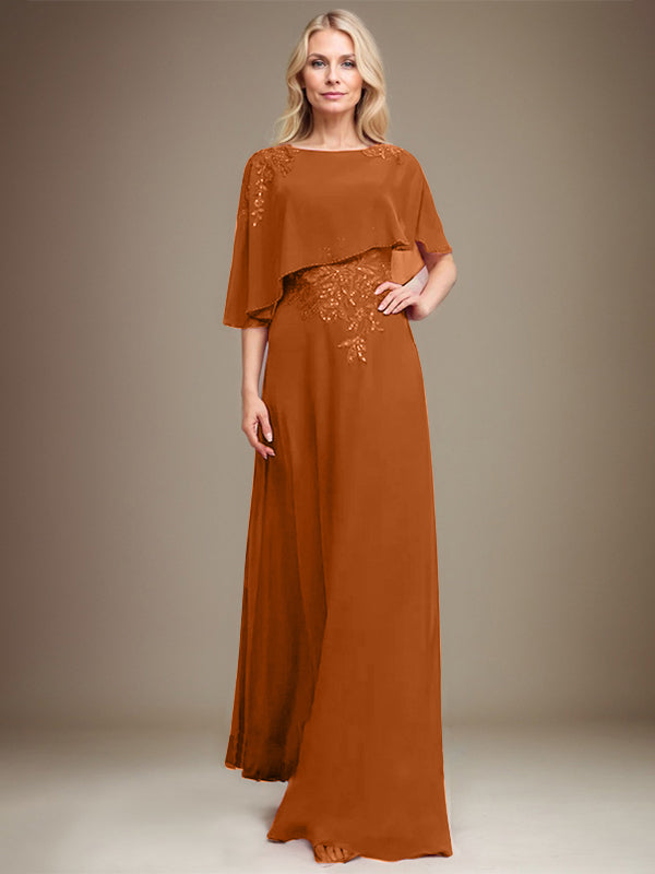 Vestido de gasa con encaje y lentejuelas para madre de la novia, corte A, largo hasta el suelo 