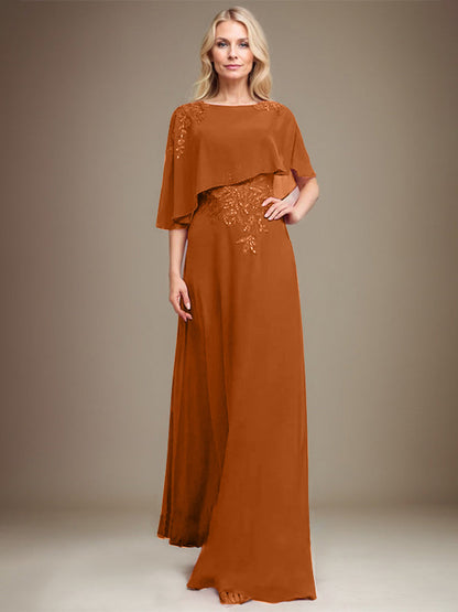 Vestido de gasa con encaje y lentejuelas para madre de la novia, corte A, largo hasta el suelo 