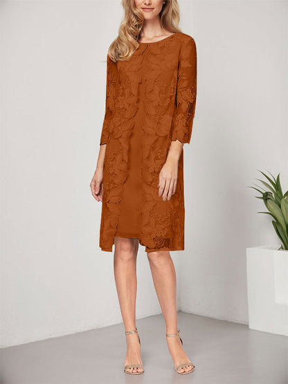 A-Linie U-Ausschnitt Knielang Chiffon Spitze Kleid für die Brautmutter mit Jacke 
