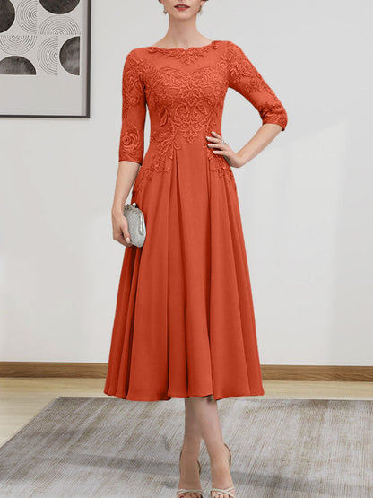 A-Linie, U-Ausschnitt, Illusion, knielang, Chiffon, Spitze, Kleid für die Brautmutter mit Perlen und Pailletten