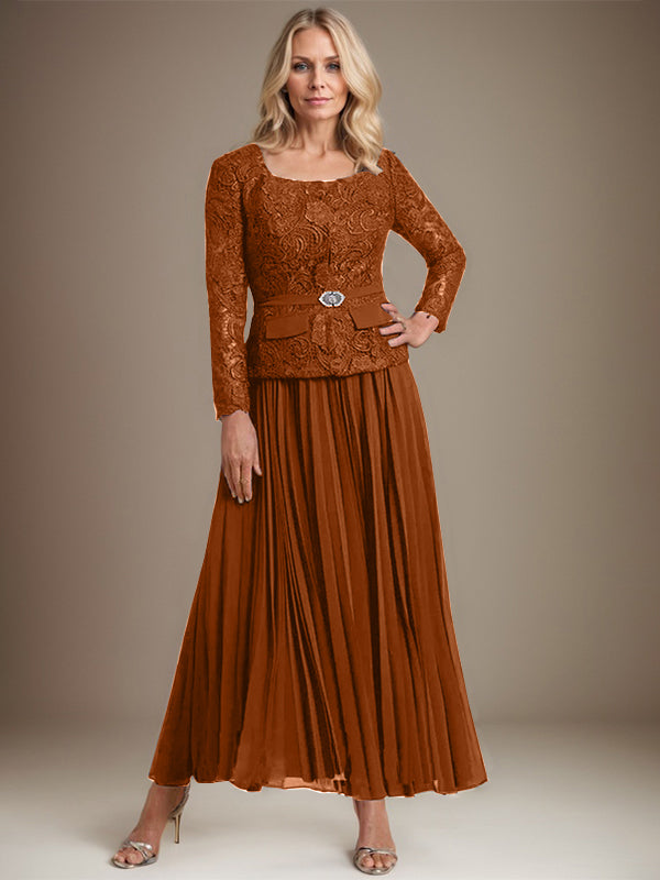 Robe de mère de la mariée en mousseline, longueur cheville carrée, coupe en A avec plis