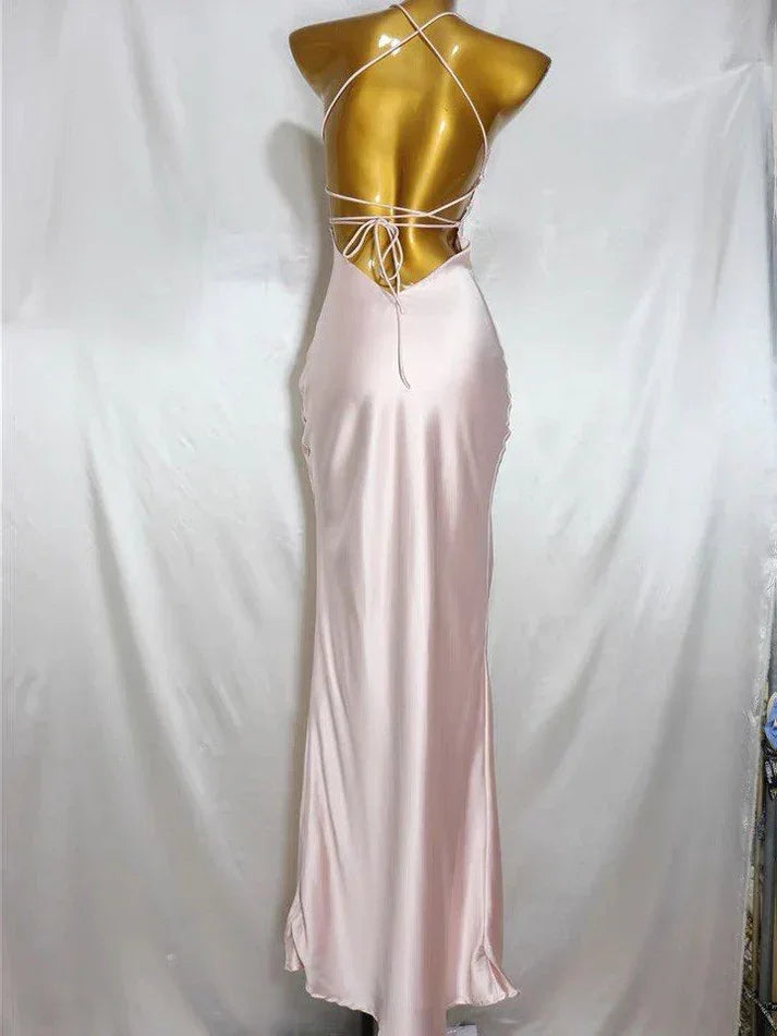 Robe longue moulante rose de bal de fin d'année robe de soirée Y8158