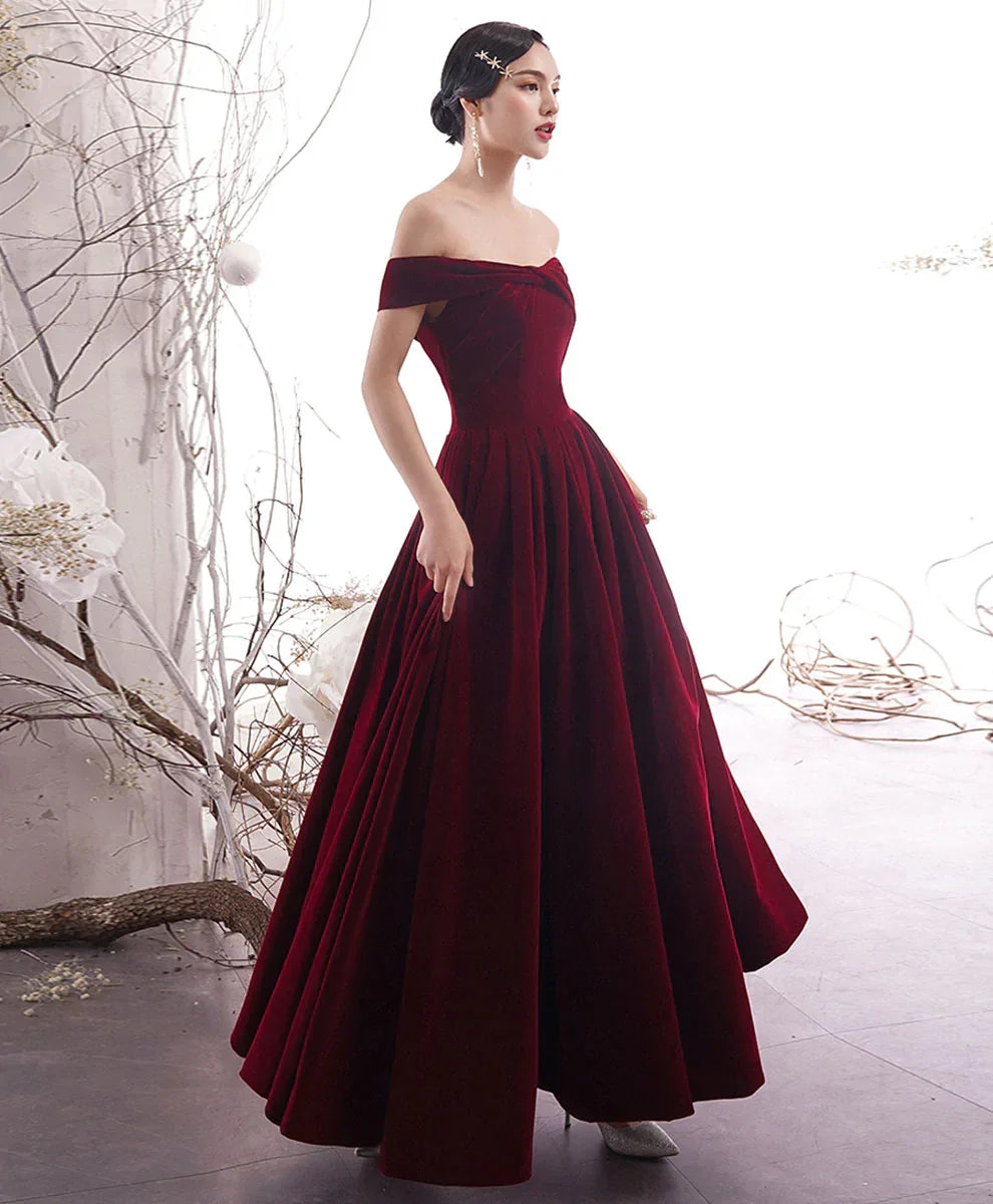 Abito lungo semplice color bordeaux per cerimonia Abito da sera bordeaux Y1428